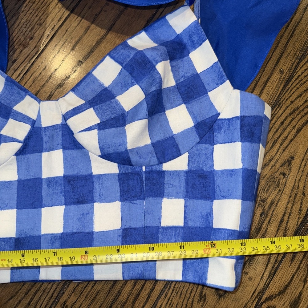 Neubyrne Women's Gingham Plaid Crop Blue White Check Medium Back Zip Bralette - Picture 8 of 9